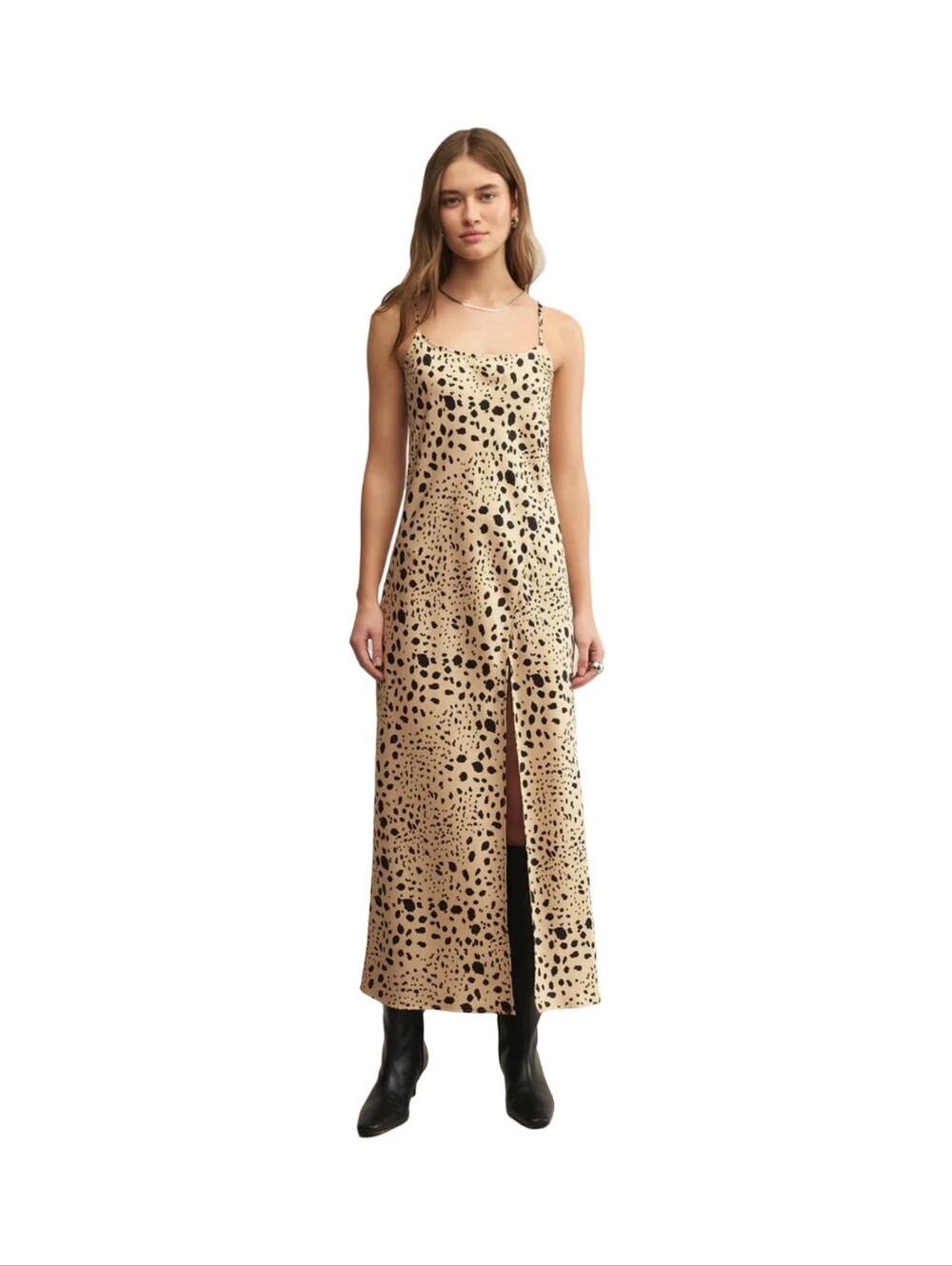 ZSUPPLY Satin Spotted "Crystal Savanna Midi Dress" Champagne And Black Size L